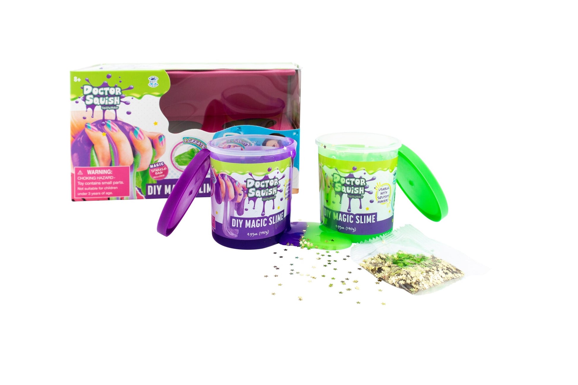 Doctor Squish Gør-det-selv Magisk Slim Dobbeltpak Grøn og Lilla