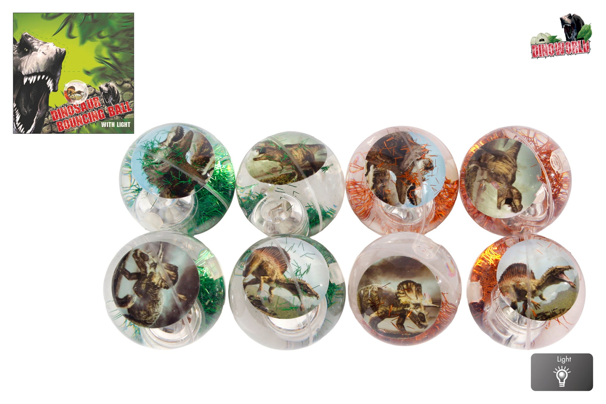 DinoWorld Hoppebold Dinosaur med Lys 6,5 cm - 8 varianter