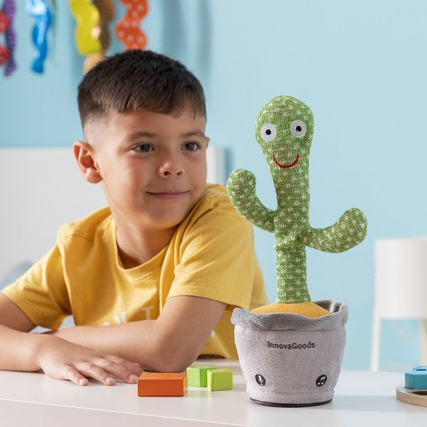 Dansende og talende kaktus med musik og multifarvede LED-lys