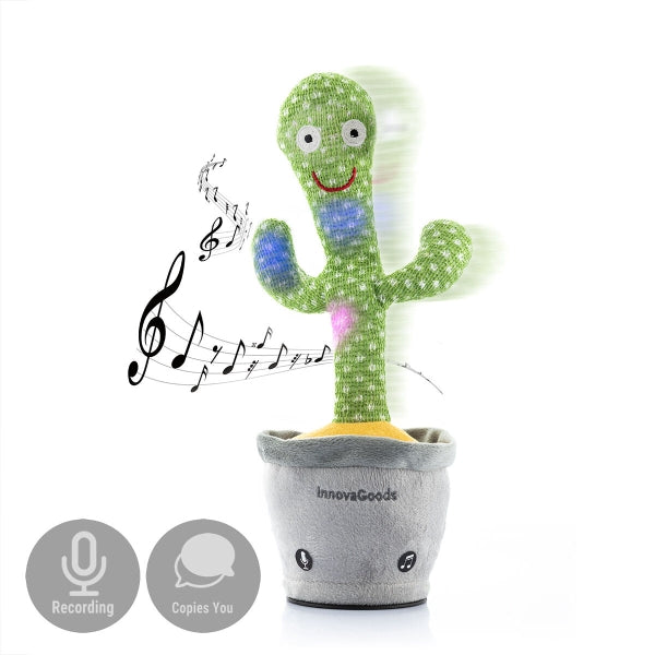 Dansende og talende kaktus med musik og multifarvede LED-lys
