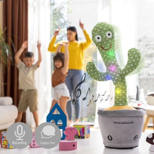 Dansende og talende kaktus med musik og multifarvede LED-lys